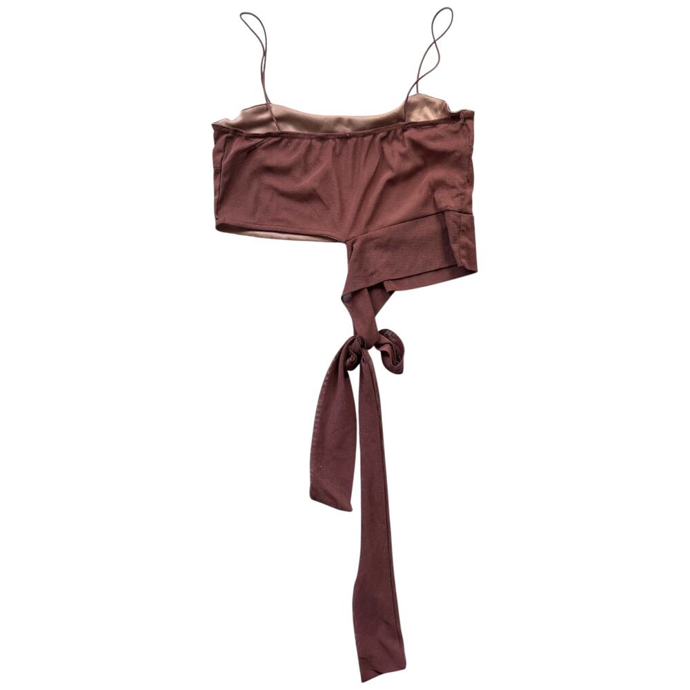 Unbranded asymmetrical wrap tie crop cami top brown Y2K